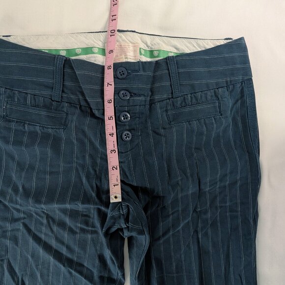 Y2k American Eagle Outfitters Blue White Pinstripe Low Rise Wide Leg Cuff Pants - Picture 5 of 9